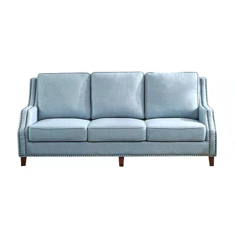 home house classic Upholstered modern american blue green fabric 3 seat furniture wooden fabric covers living room sofa