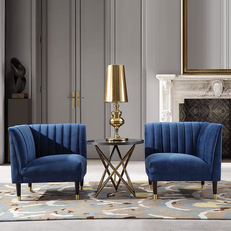 custom living room classic 2 set sofa blue velvet fabric with stainless steel leg