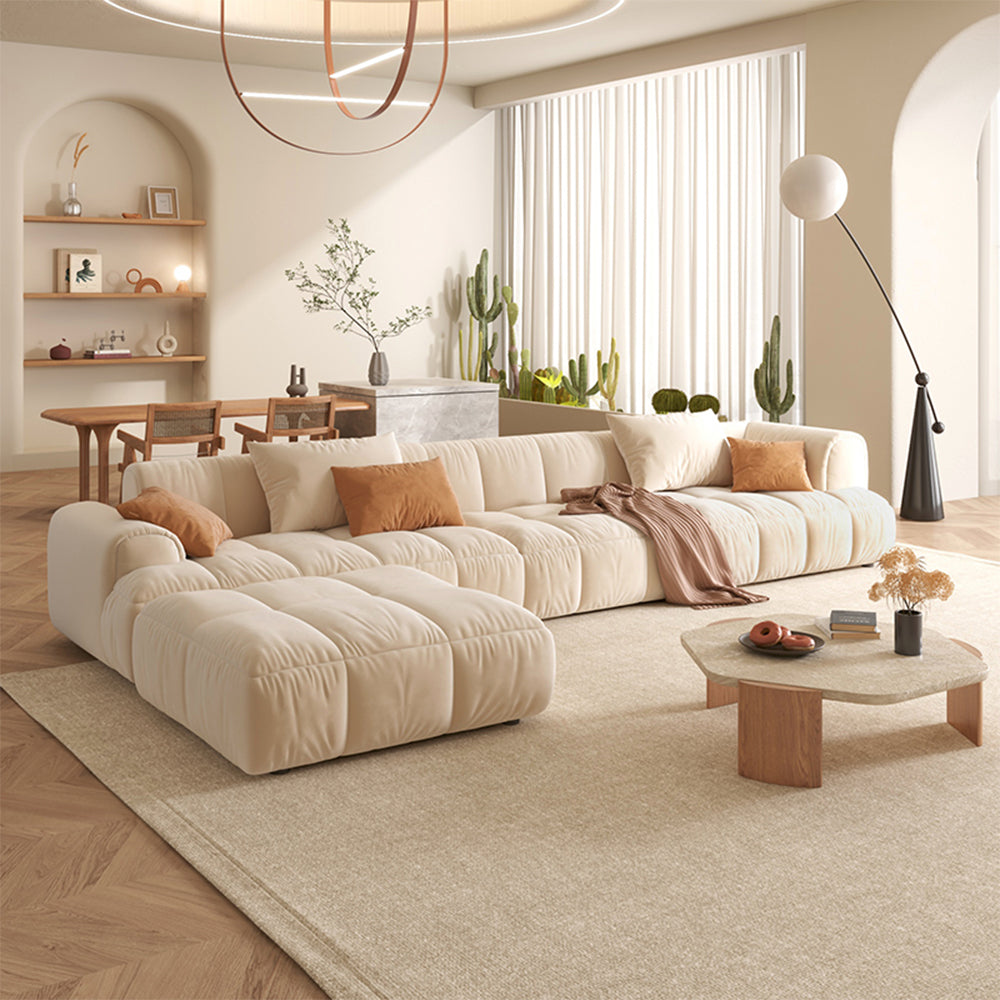 Julia Brown/White Technical Fabric Soft Sofa With Ottoman