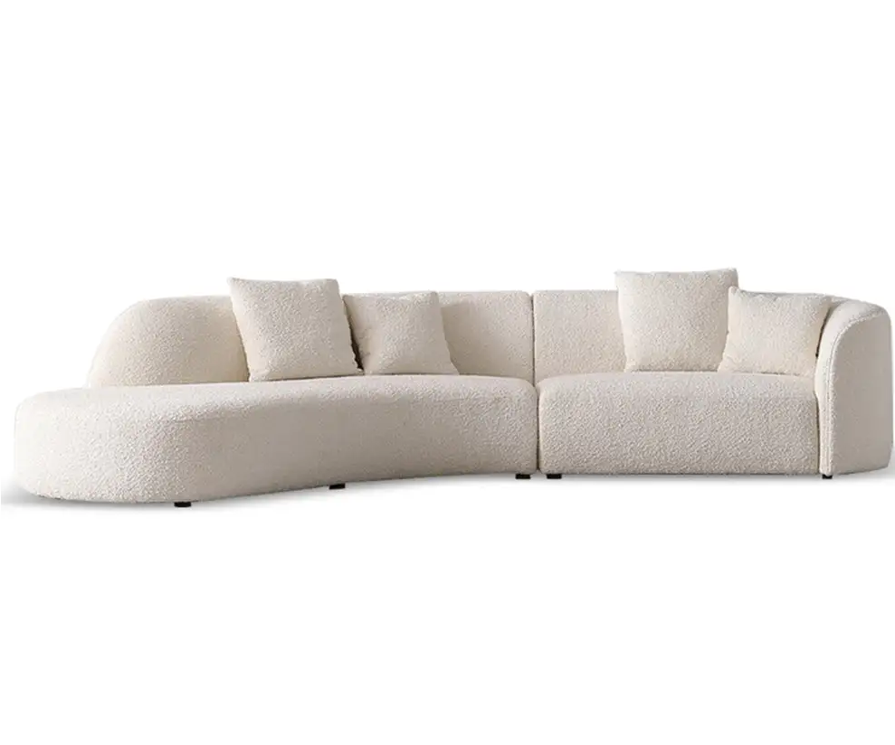 Gene White Boucle Round 5 seats L-Shaped Sofa Luxury Interior Curved Couch