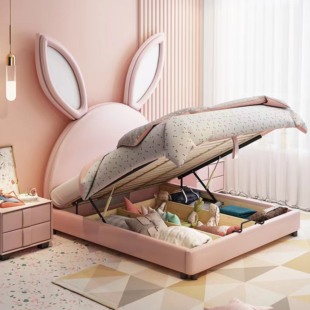 Girl Lovery Cute Queen Size Rabbit Ears Pink Modern Double Bed Frame