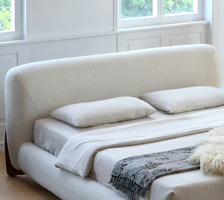 Ellie White Boucle Minimalist Bed Frame King Size
