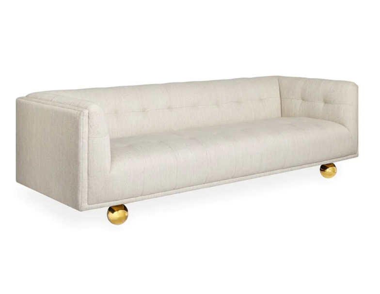 Abri White Linen Fabric Minimalist 3-Seater Sofa
