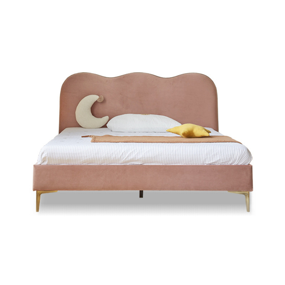 Deva Pink Velvet Simple Wave shape Bed Frame King Size