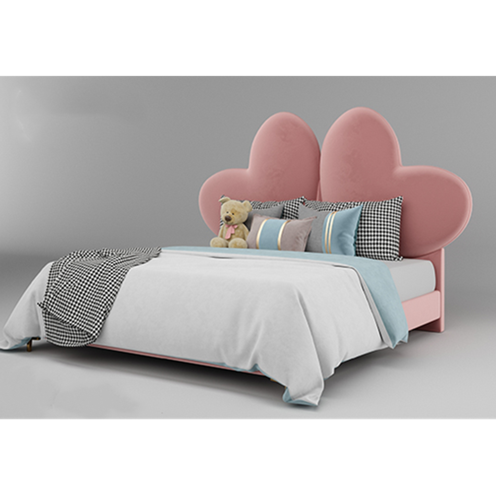 Noble Fabric Heart Shaped Bed Frame Queen Size in Blue/Pink