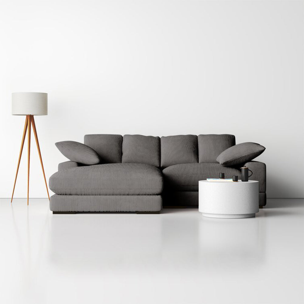 Aciel Linen Chaise Sofa Grey Pillow Back L-shaped Sofa