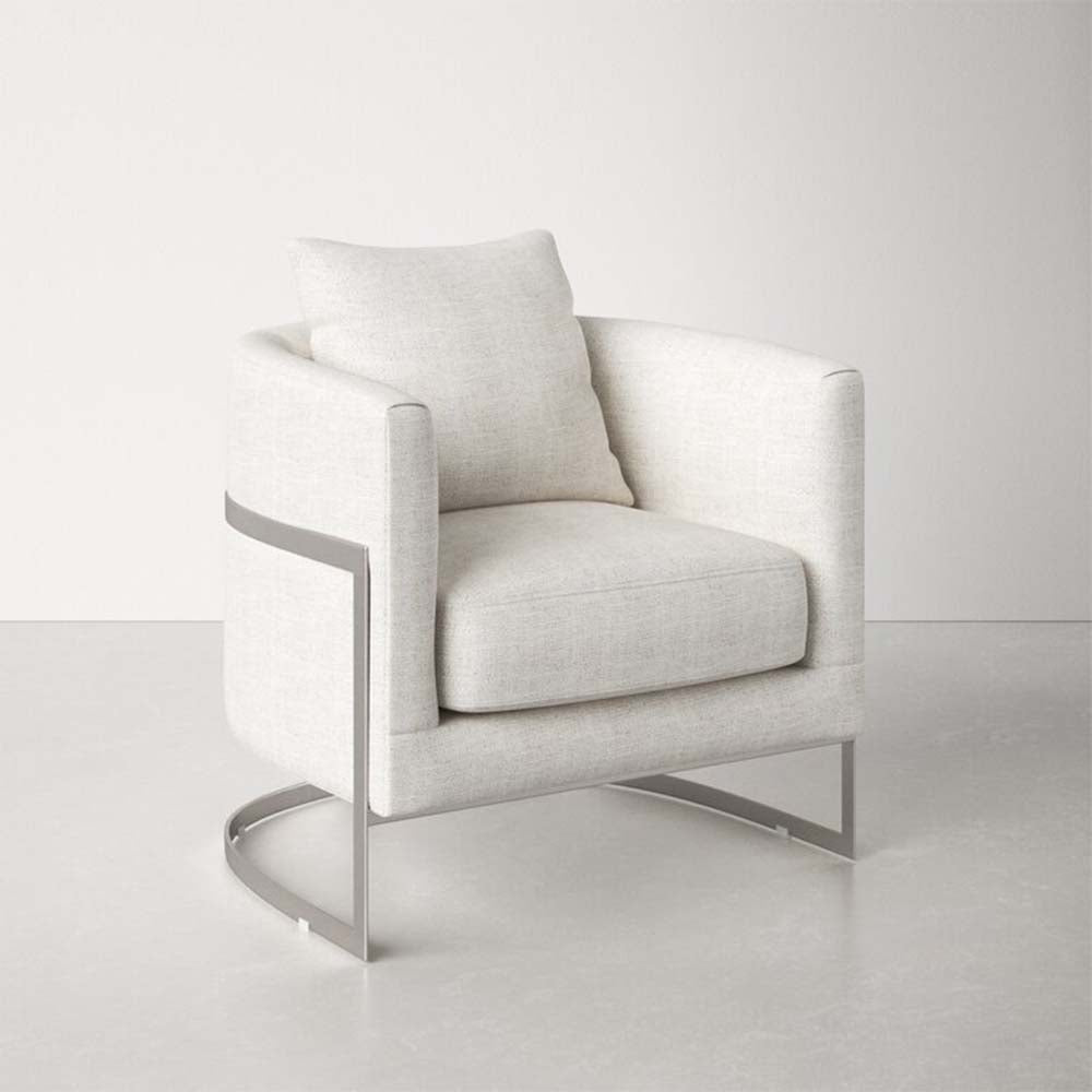 Ivory White Linen Modern Armchair