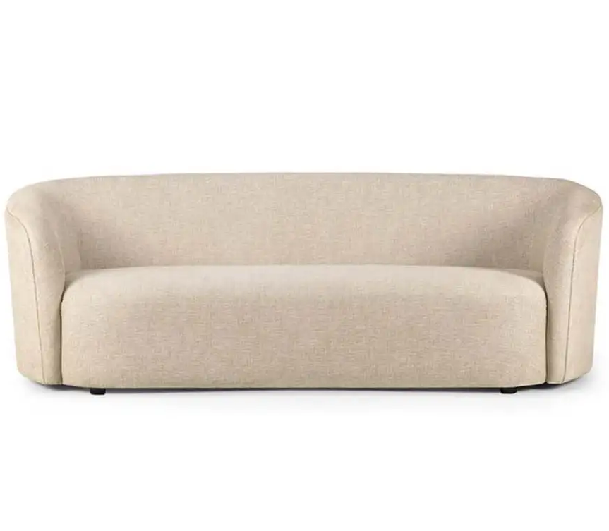 Beige Linen 3-Seater Sofa Round Arm Standard Sofa