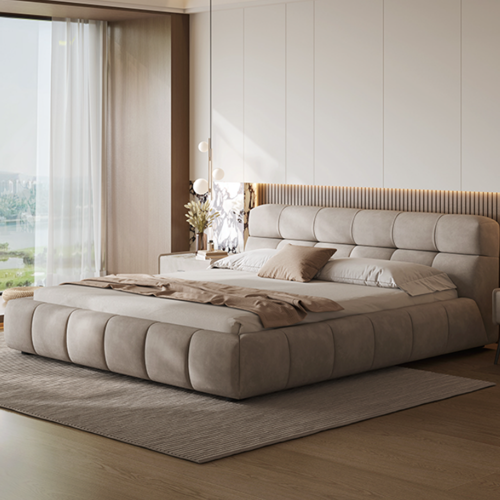 Dawes Flannelette Upholstered Brown Bed Frame King Size