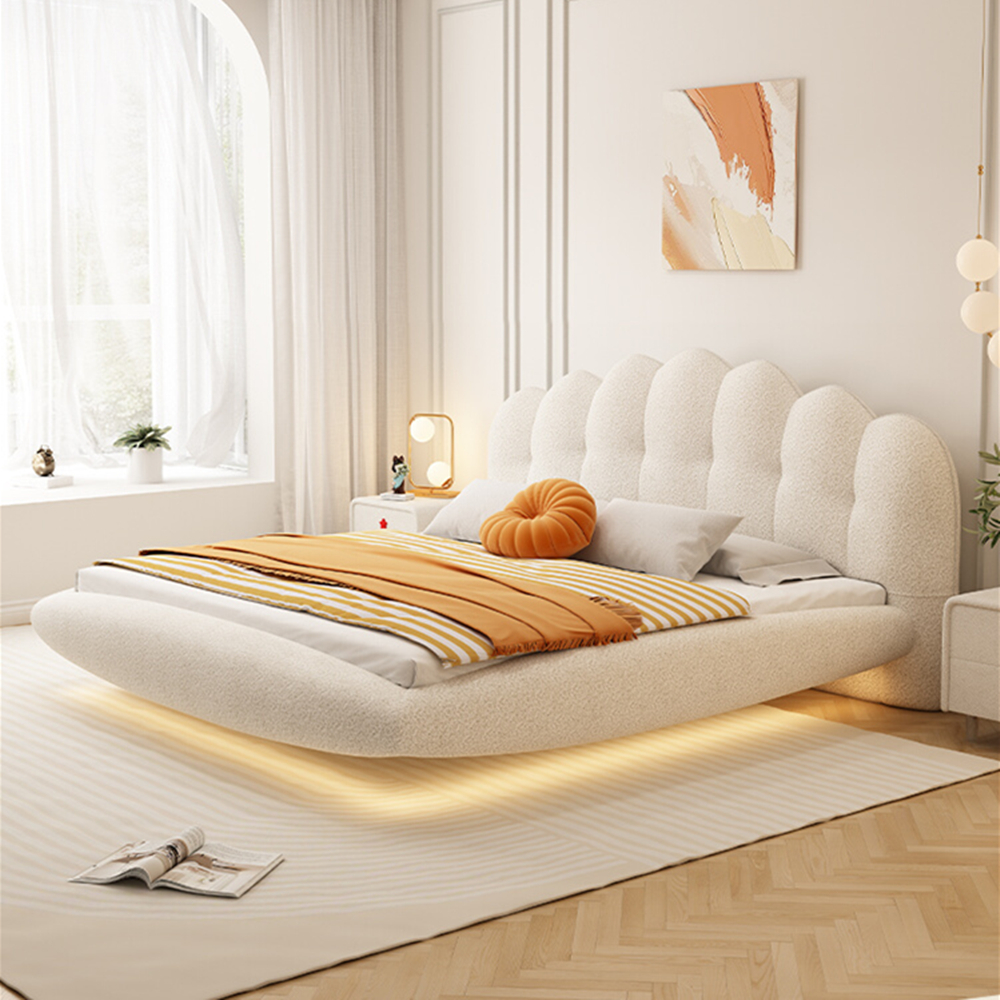 Bianca White Boucle Floating Bed Frame King Size