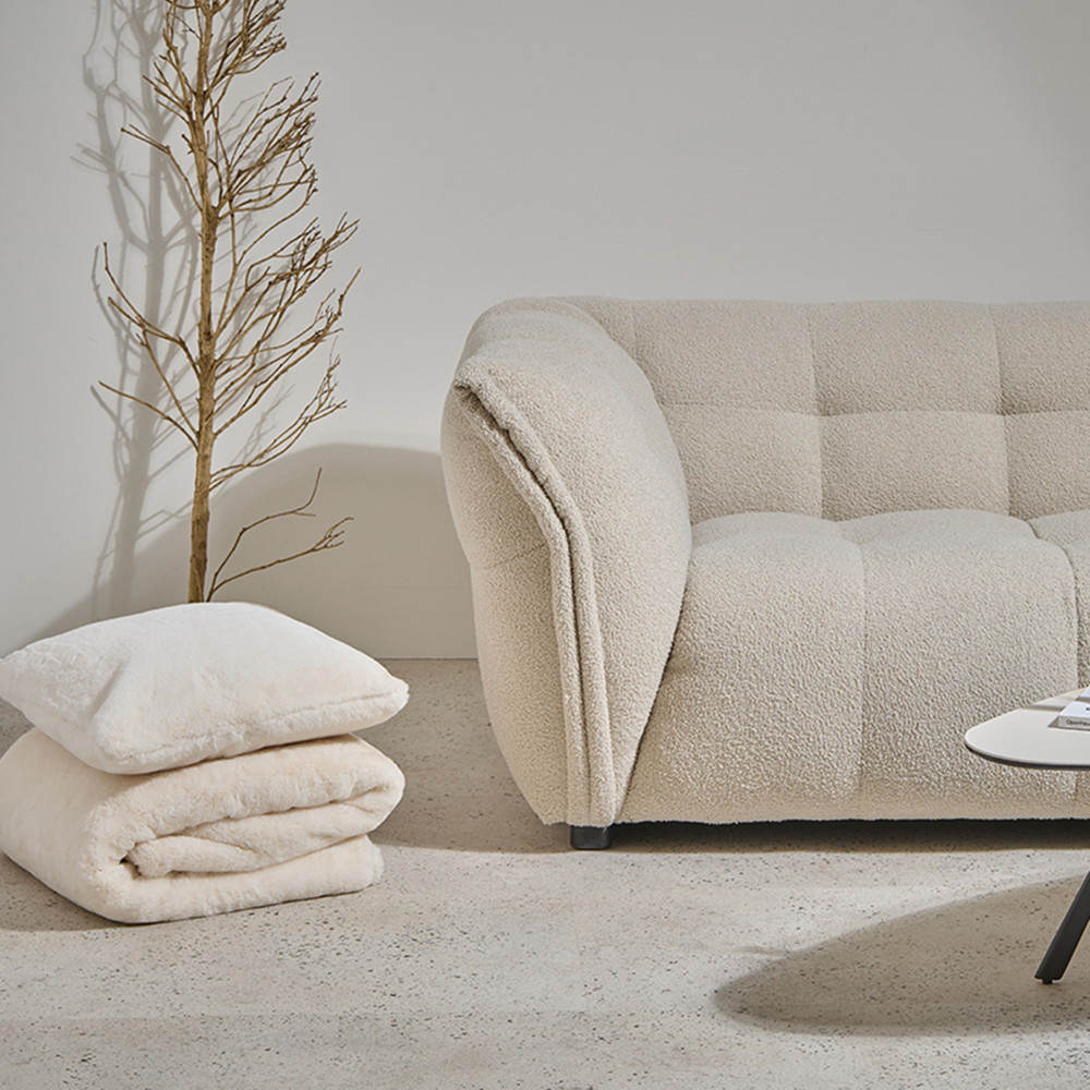 Rafer Wool Fabric White 3-Seater Sofa