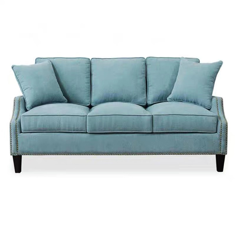 Royal style american blue green classic upholstered modern fabric 3 seat furniture wooden fabric covers living room sofa