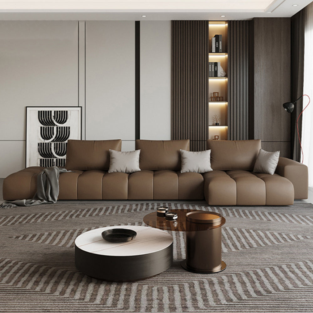Abner Technical Fabric Modular Sofa Brown L-shaped Cushy Sofa Bed