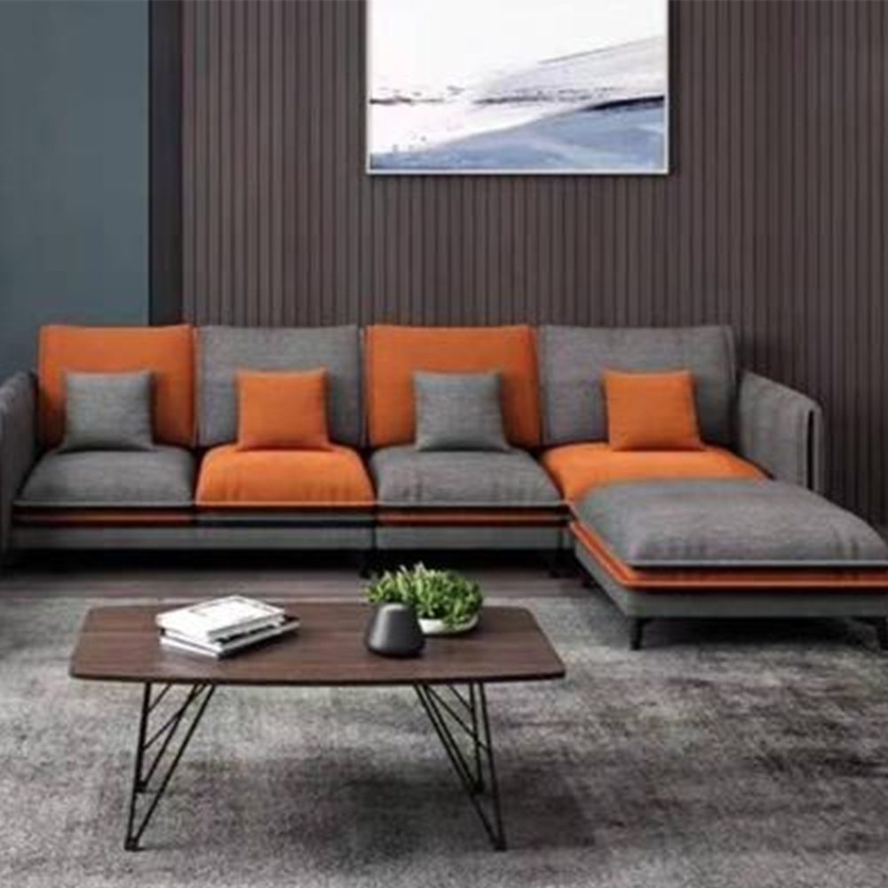 Orange Gray Linen Fabric Modern Hotel Lobby Restaurant Office Sofa Bed Set