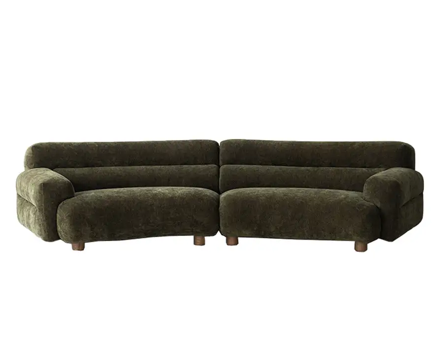 Stacey Green Curved Arm Sofa Fabric 3-Seater Round Shaped Sofa