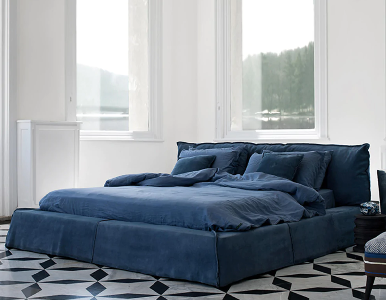 Tessa Modern Flannelette Fabric Blue/Grey Bed Frame King Size