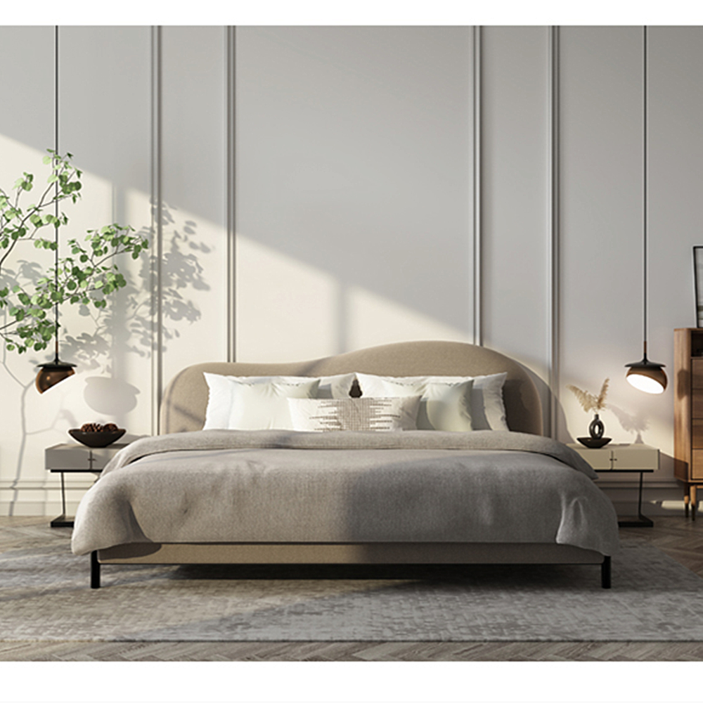 Jalyn Flannelette Shaped Headboard Bed Frame King Size