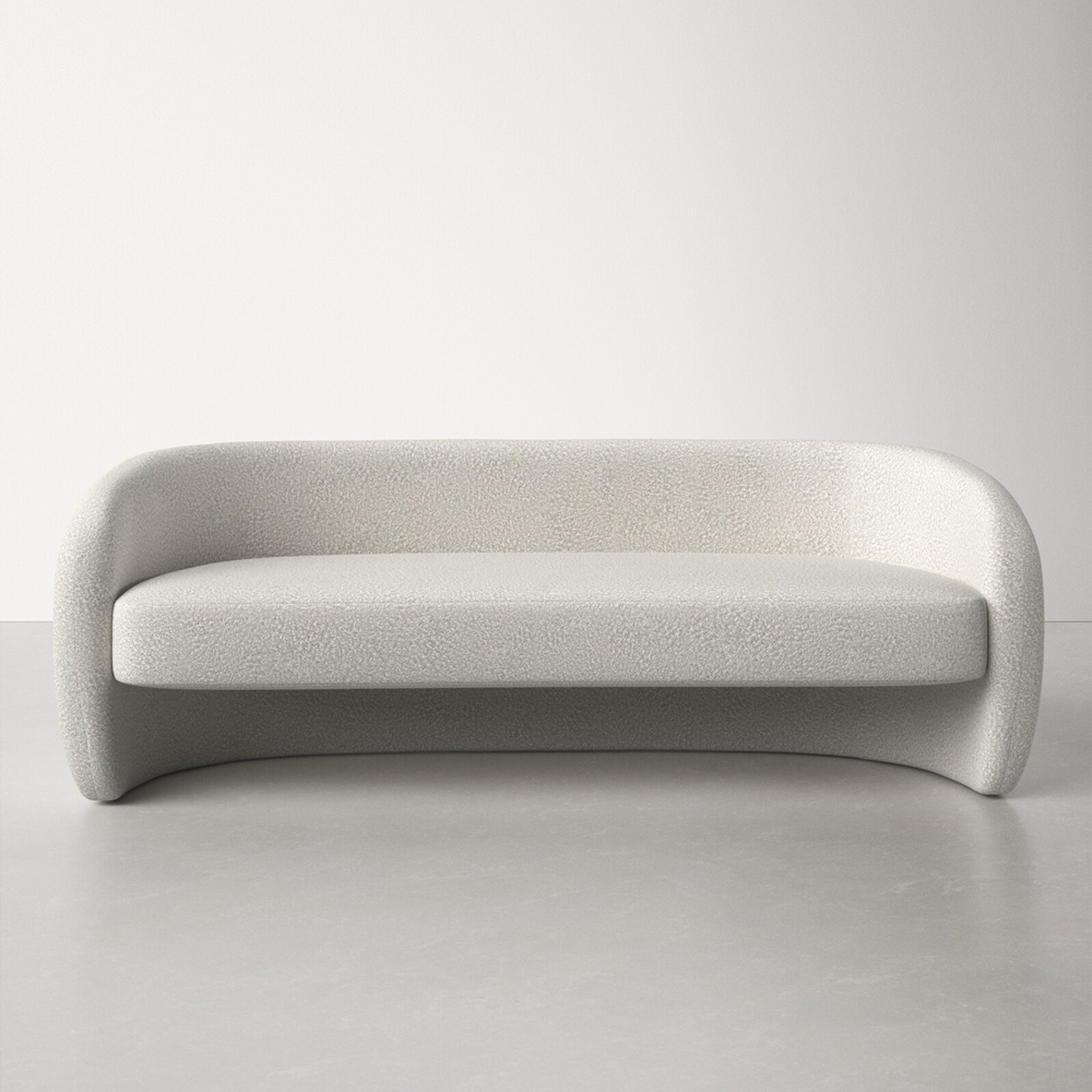 Patrice Blue Velvet/White Boucle 3-Seater Sofa Round Curved Sofa