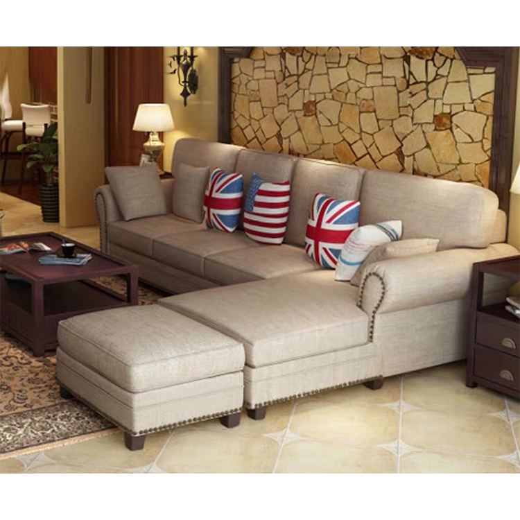 custom color wooden linen fabric l shaped couch furniture corner 7 seats sofa for living room