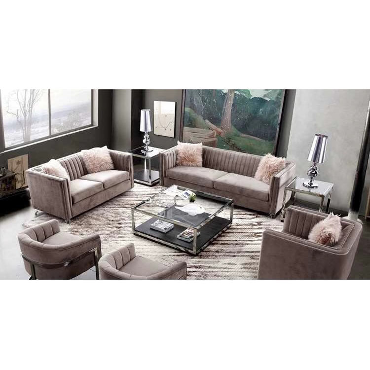 New fashion 3-piece living room crushed pink velvet couch restaurant booth recliner sofa set