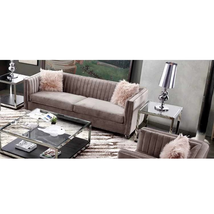 Relaxation modern 3-piece crushed pink velvet couch restaurant booth recliner sofa set for living room