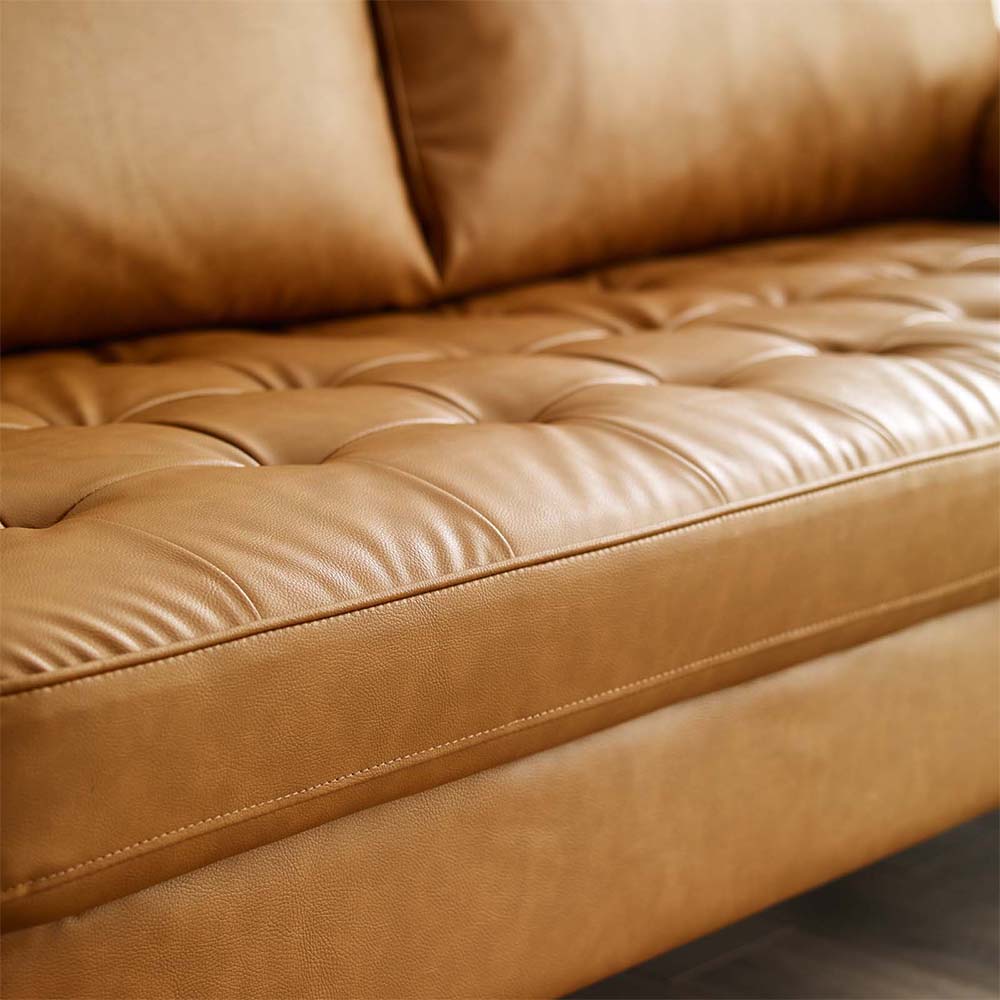 Rhean Tan Sofa Microfiber Leather 2-Seater Brown Sofa with Cylindrical Throw Pillows
