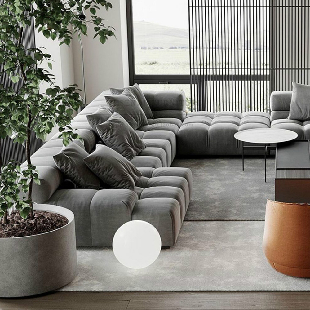 Italian Simple Design Nordic Colorful Block Sofa Modular Importanted Flannelette Fabric High-grade Sofa Set