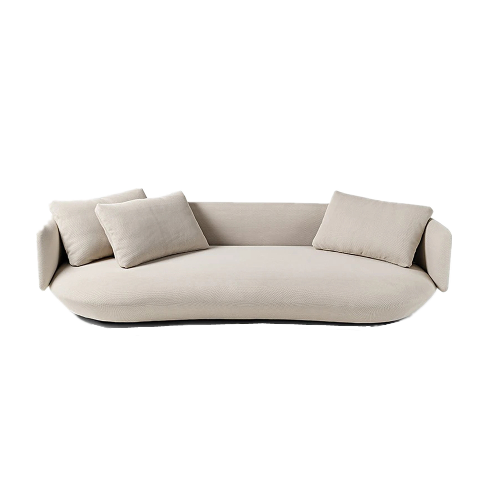 Ivan Fabric Round Shaped 3-Seater Sofa In Beige/Brown