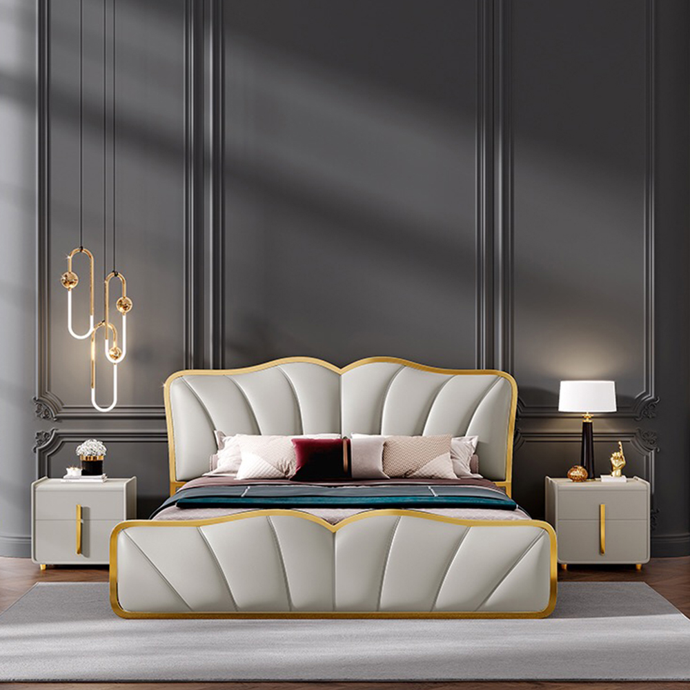 Luxury Italian Bedroom Set Furniture King Size Modern Latest Double Bed Designer Furniture Set Leather Luxury Bedding Set