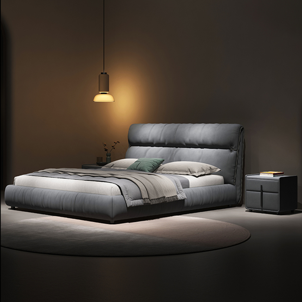 Loup Technical Fabric Upholstered Bed Frame King Queen Size in Green/Pink/Gray