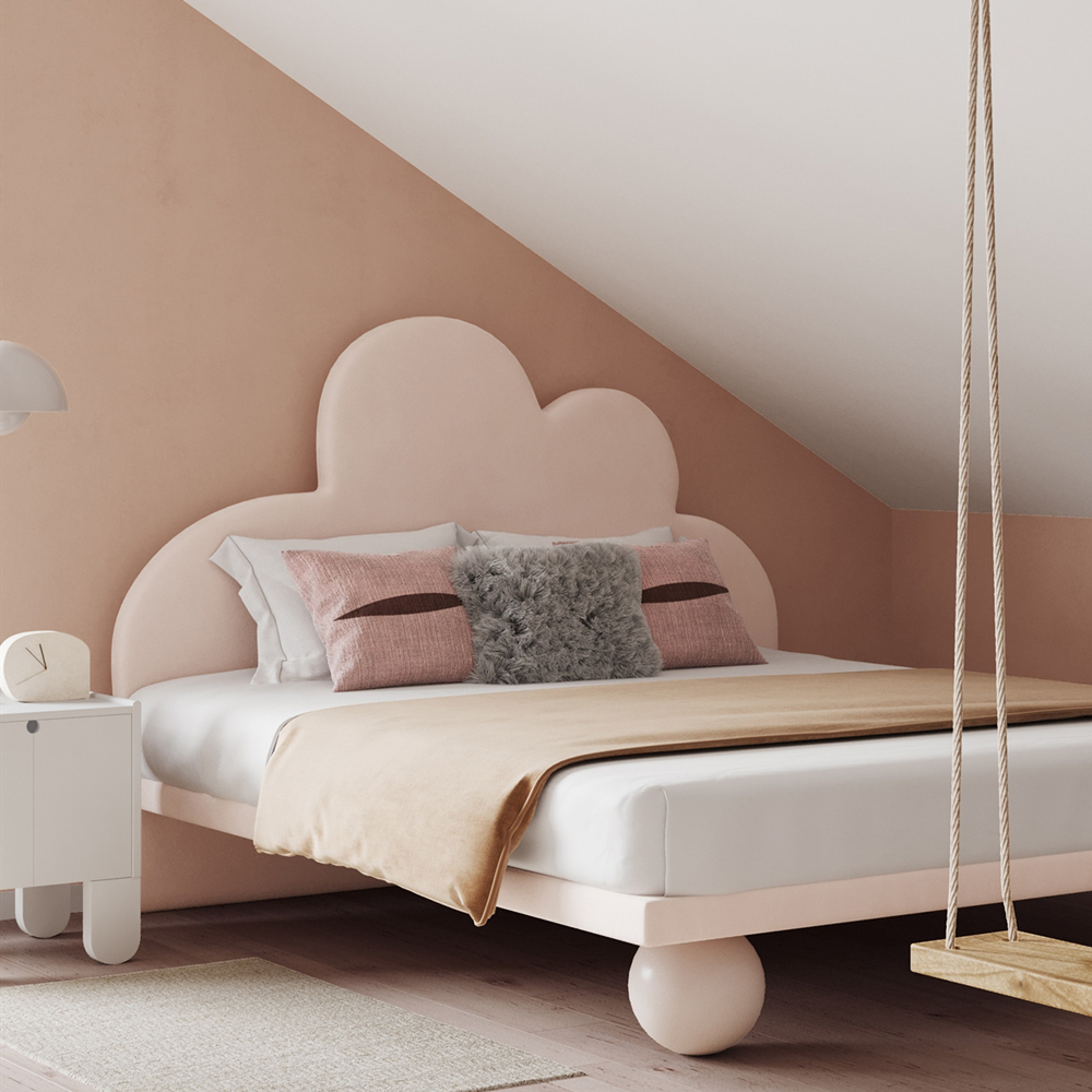 Malia Pink Fabric Shaped Headboard Bed Frame Queen Size