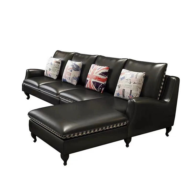 Wholesale American morden luxury black couches living room furniture 5 seater leather recliner sofa bed set