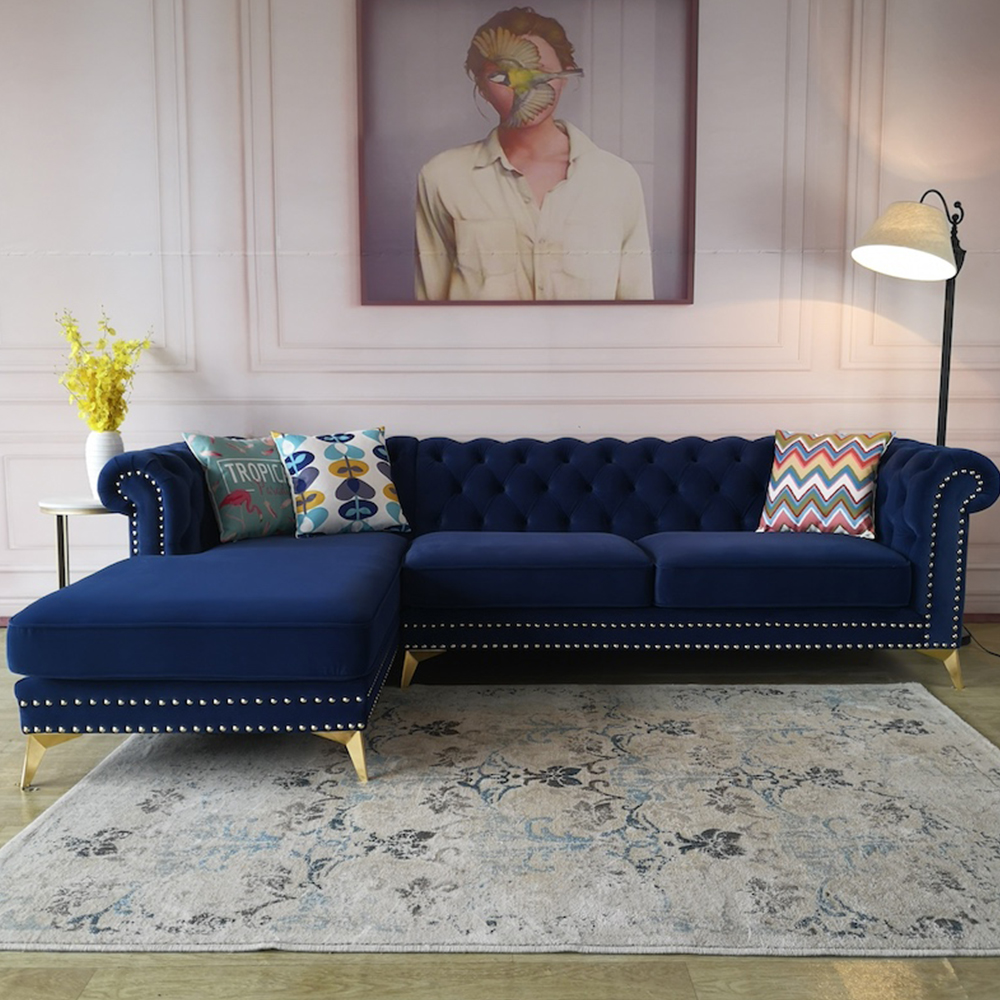 Modern Design Blue Velvet Modern Home Furniture Loverseat Couch Living Room Sectional Sofa