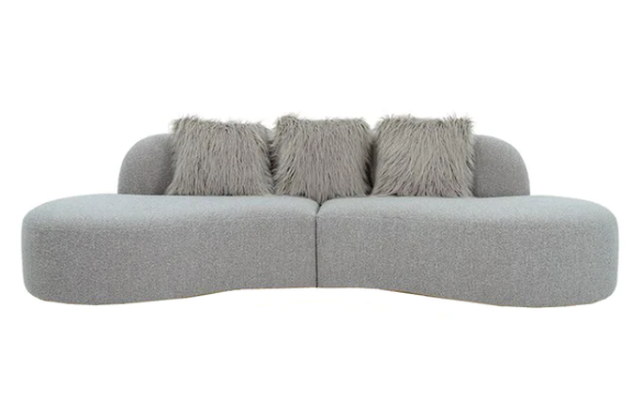 Lora Grey Boucle Round Shaped Sofa 2-Pieces Reception Sofa