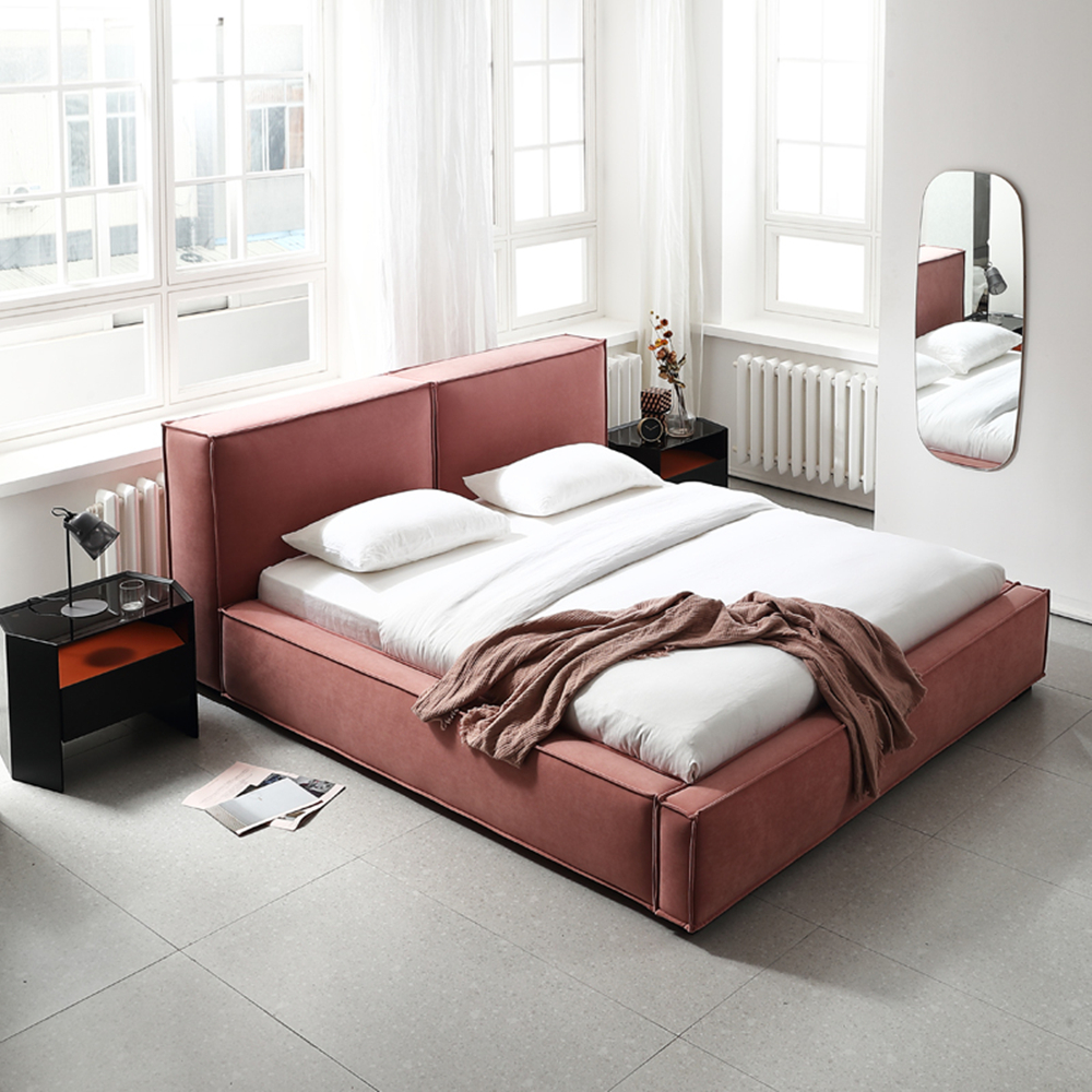 Elya Pink Fabric Cube Headboard Bed Frame King Size
