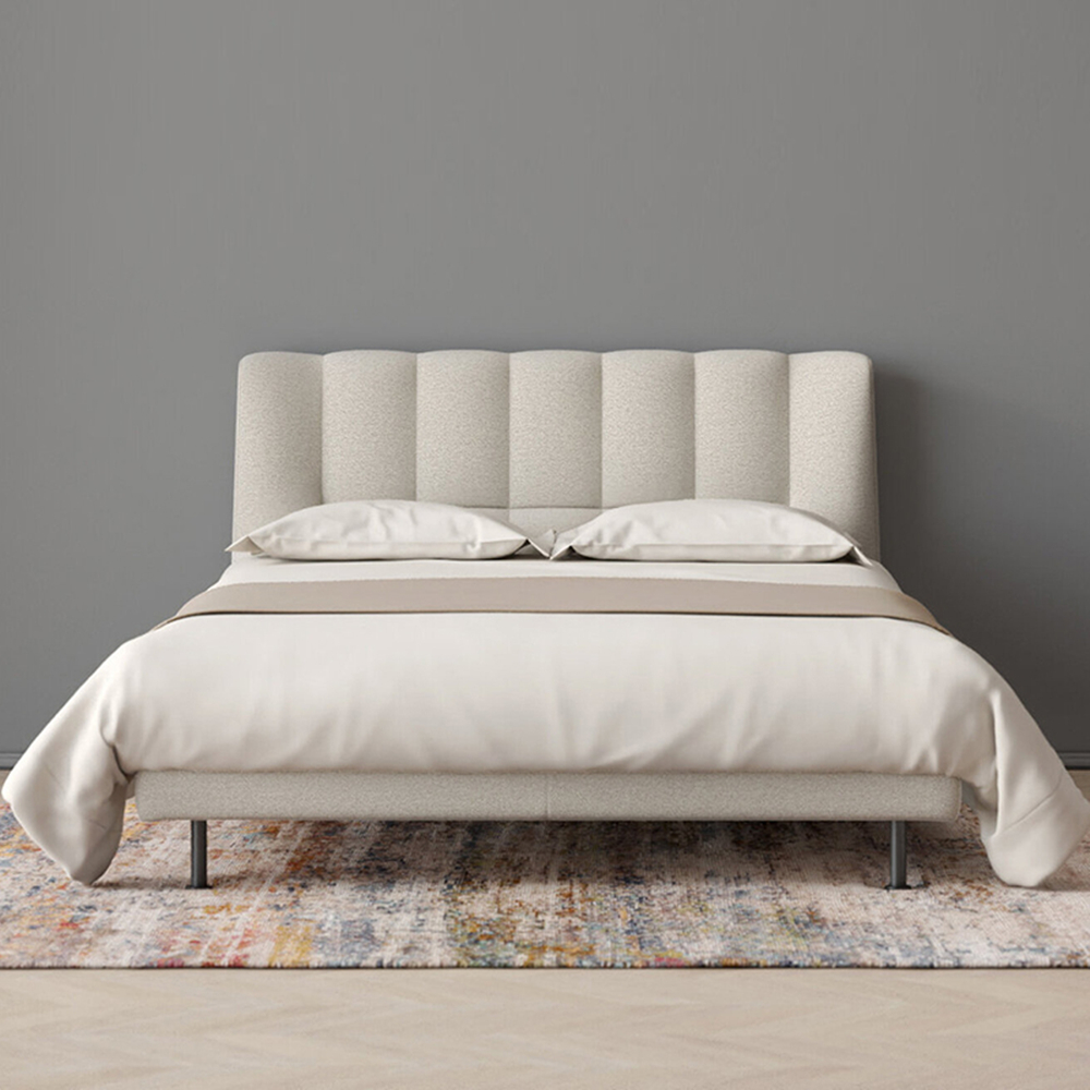 Dylan White Boucle Minimalist Bed Frame King Size