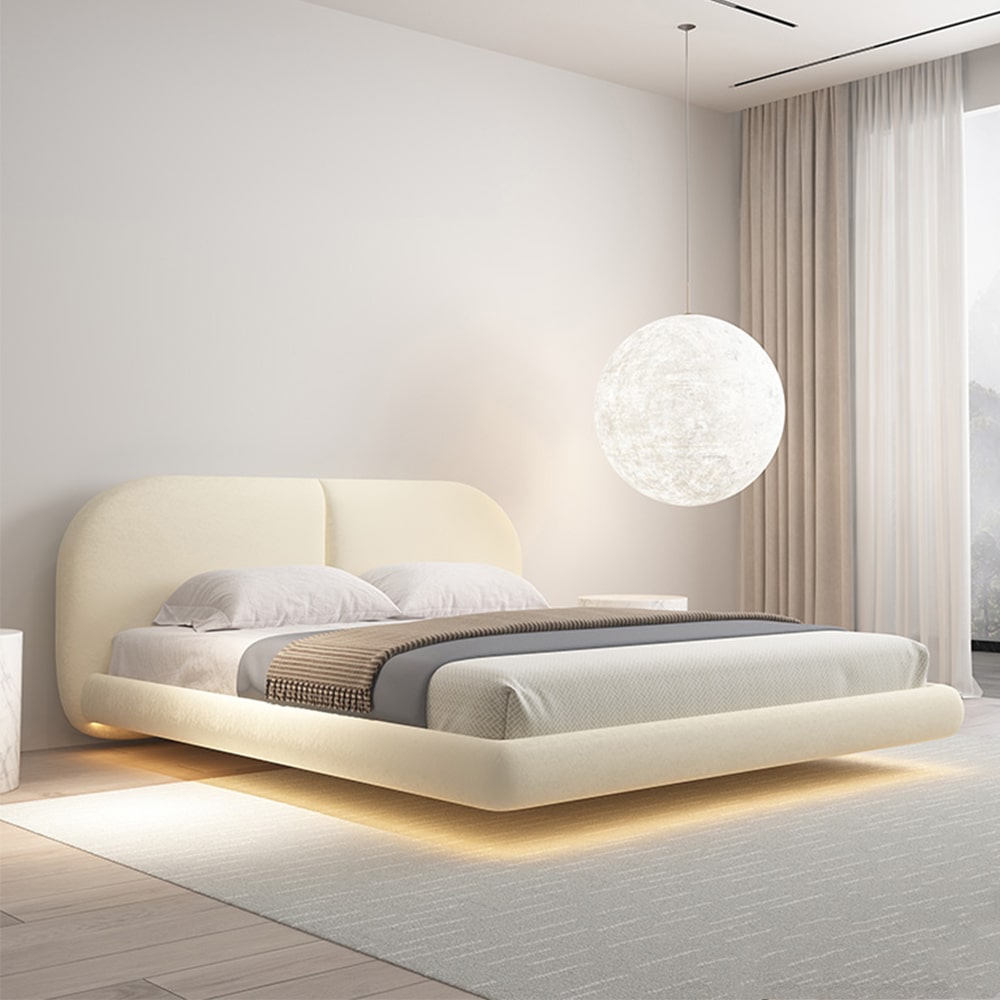 Garan Velvet Modern Floating Bed Frame King Size in Gray/Beige