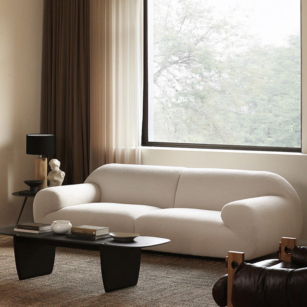 Cael White Looped Fleece 4-seater Sofa 2-Pieces Minimalist Arm Sofa