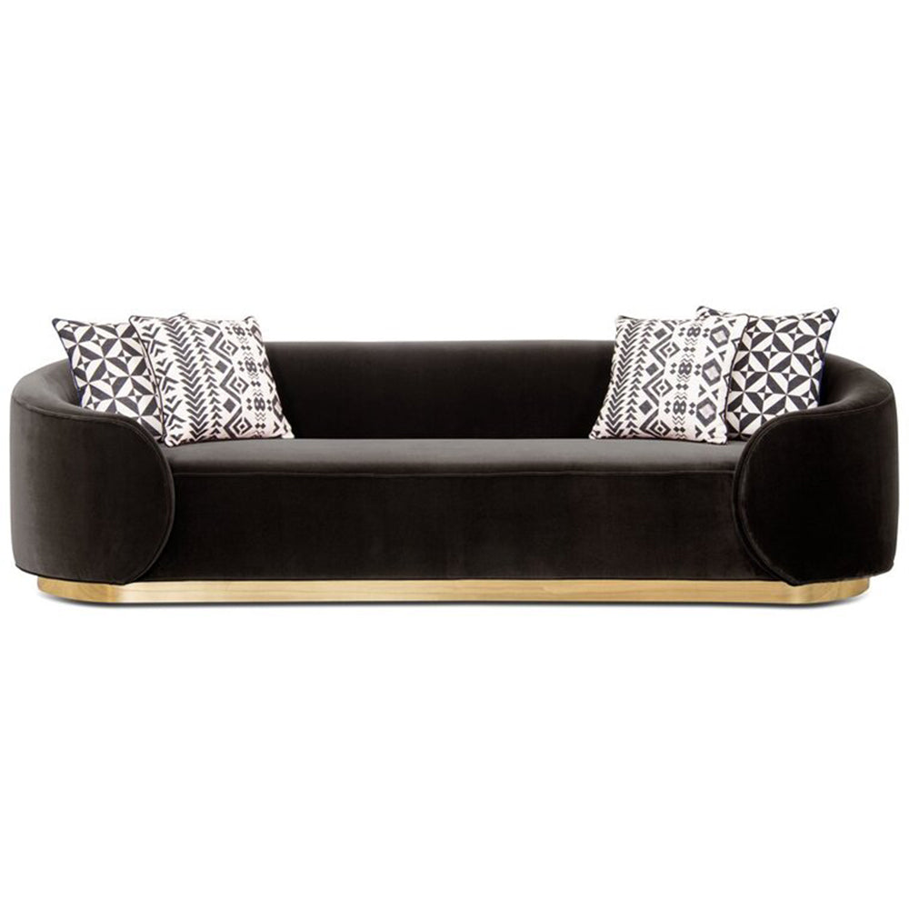 Manney Velvet Round Arm Sofa 3-Seater Black Arm Sofa