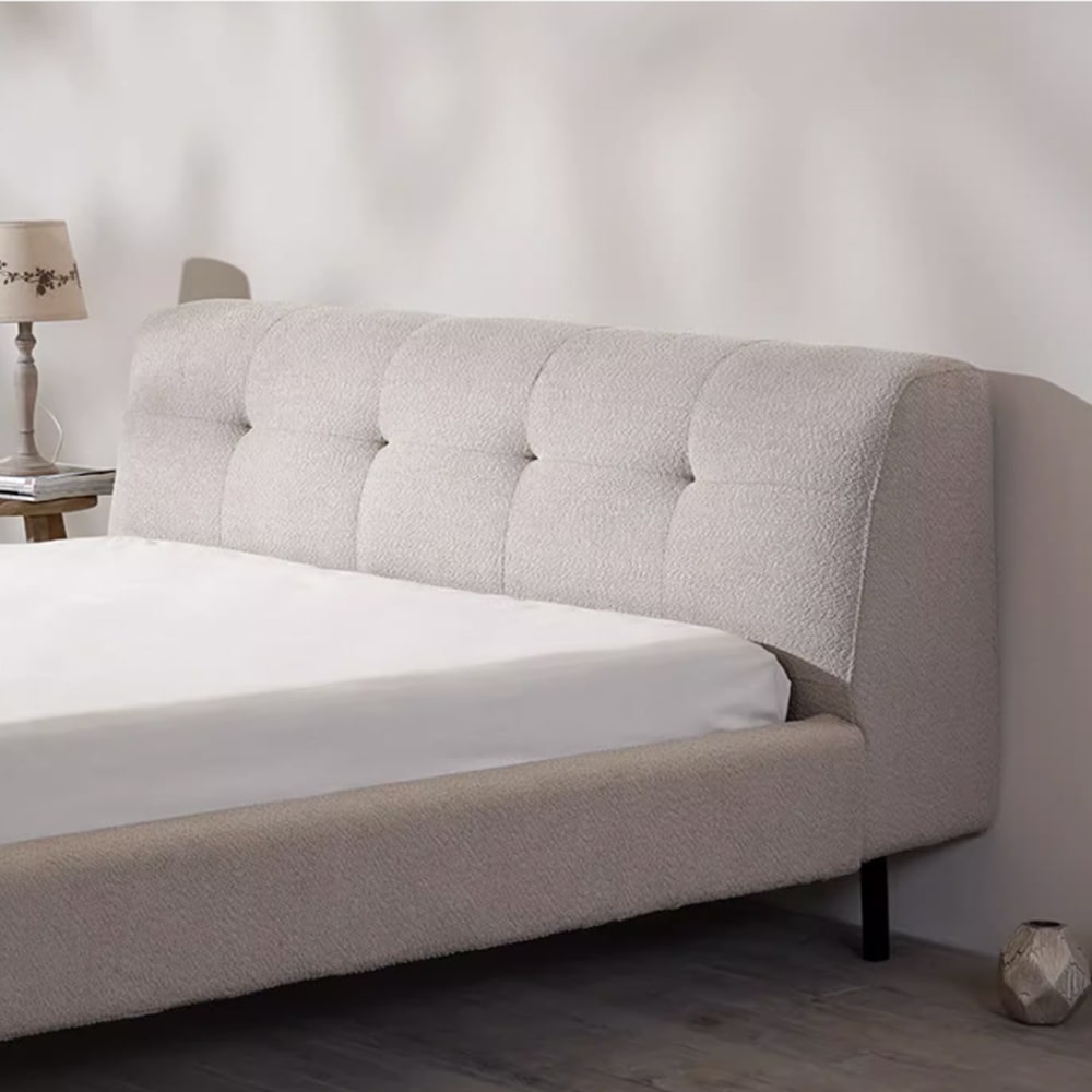 Hewez Light Gray Boucle Minimalist Bed Frame King Size