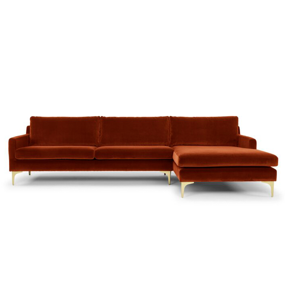 Leo Velvet Sectional Sofa Set L-shaped Sofa in Black/Red/Grey