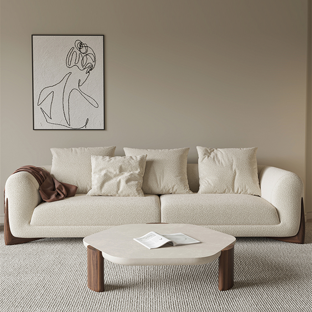Ellie White Boucle Minimalist Sofa 3-Seater Sofa