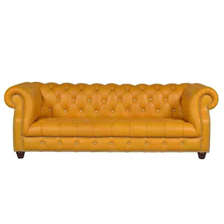 custom morden Antique office 3 2 seater living room furniture italy chesterfield yellow leather sofa