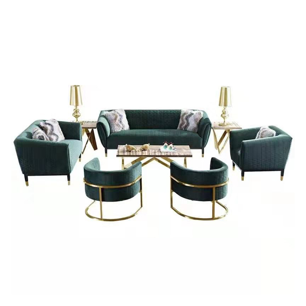 Modern Living Room Furniture High Back Velvet Couch Recliner Single Sofas Sets with Metal Legs