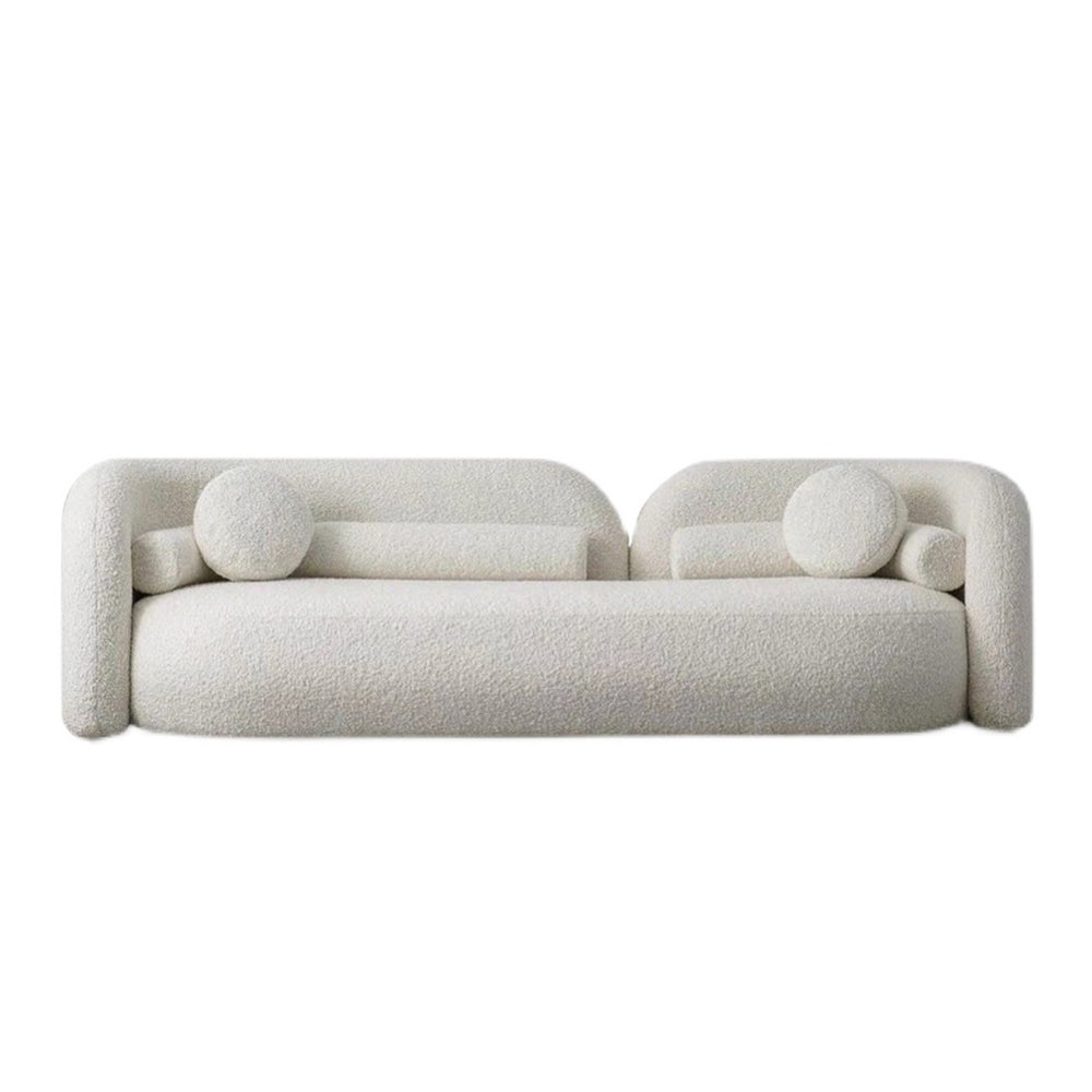 Joyce White Boucle Round Shaped Upholstery Arm Sofa