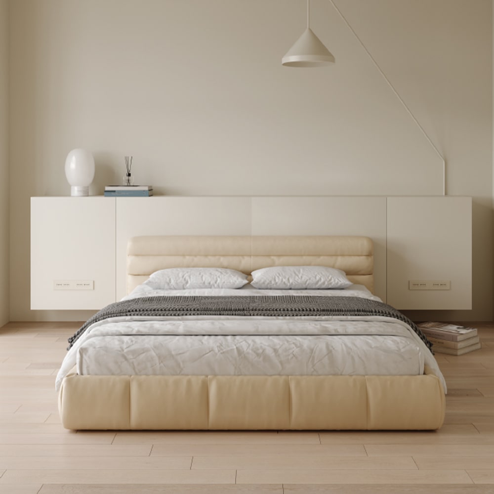 Harpern Microfiber Leather Upholstered Headboard Modern Bed Frame King Size in White/Black/Brown/Beige