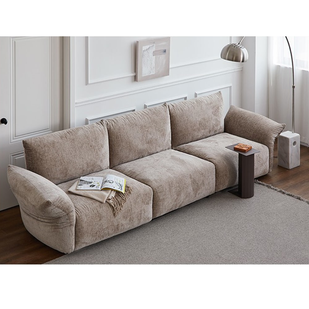 Bence White Velvet 3-Seater Sofa Adjustable Arm Modern Couch