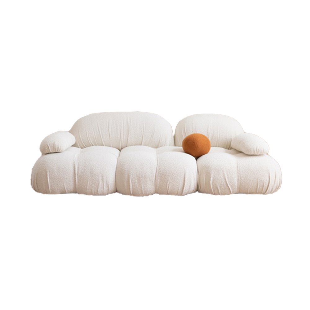 Adair White Boucle Cloud Curved Upholstery Sofa 3-Seater Modular Sofa