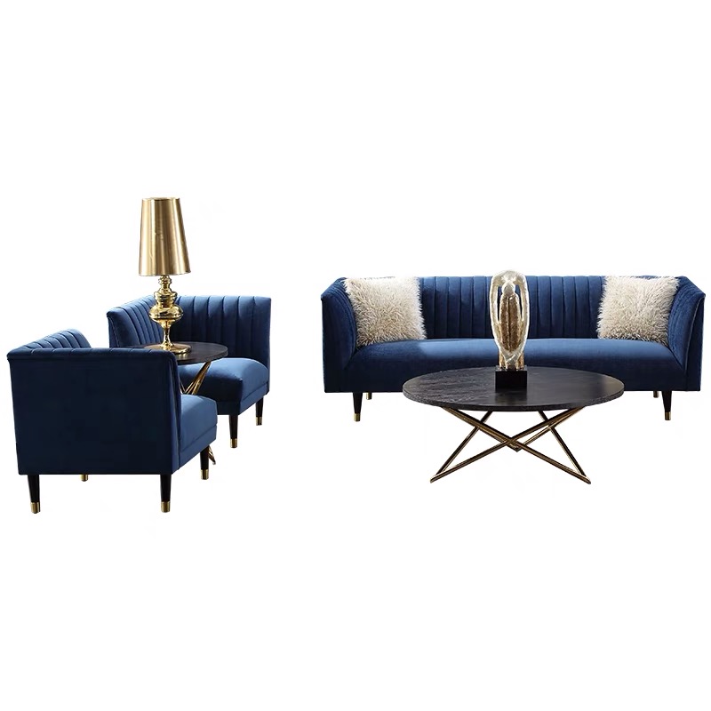 7 seater luxury antique blue velvet furniture living room fabric sofa set
