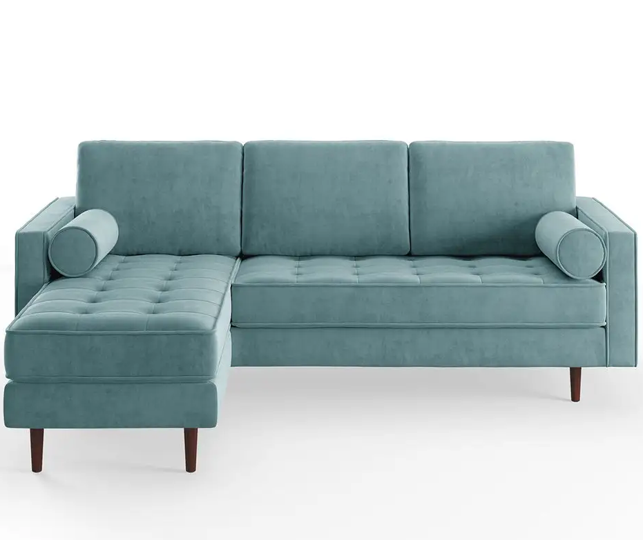 Luz Reversible Stationary Sofa Flannelette Blue L-shaped Chaise Sectional